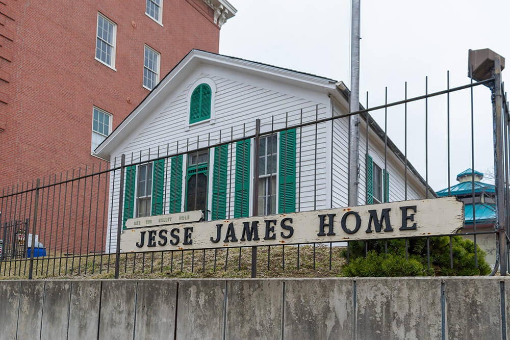 View from outside looking up at Jesse James' Home in St Joseph, Missouri