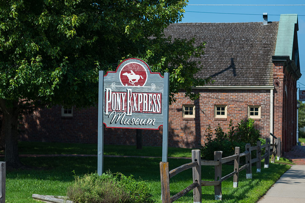 Sign outside the Pony Express Museum in St Joe, Missouri