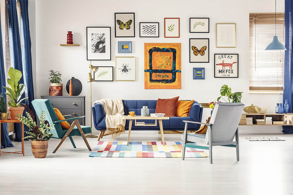Cute and colorful accent, gallery wall in apartment