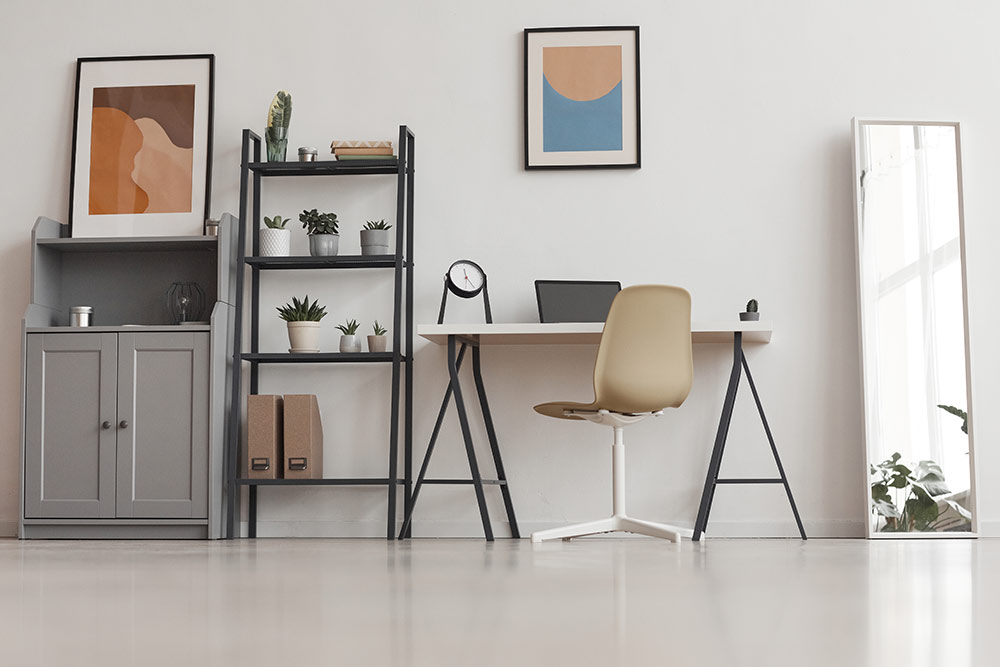 Modern desk space in loft style apartment