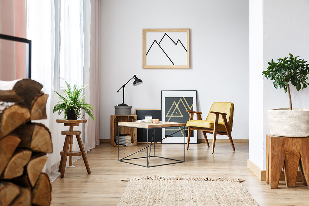 Rustic minimalist styled apartment with wood accents