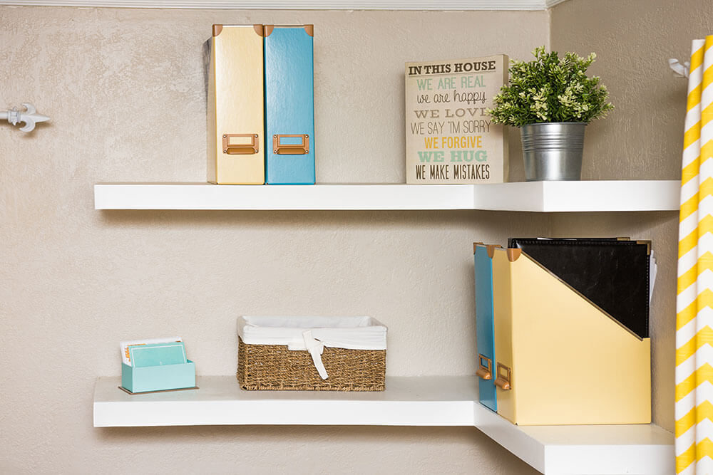 Corner shelf in loft apartment