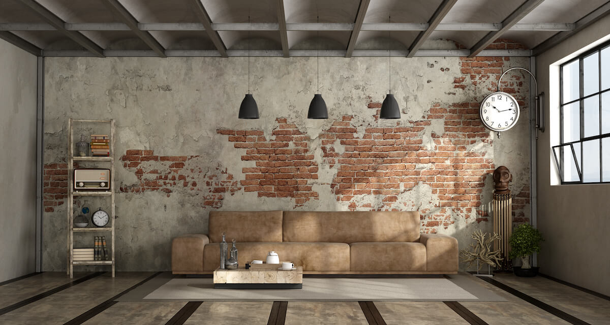 Open floor plan loft living room with rustic accents
